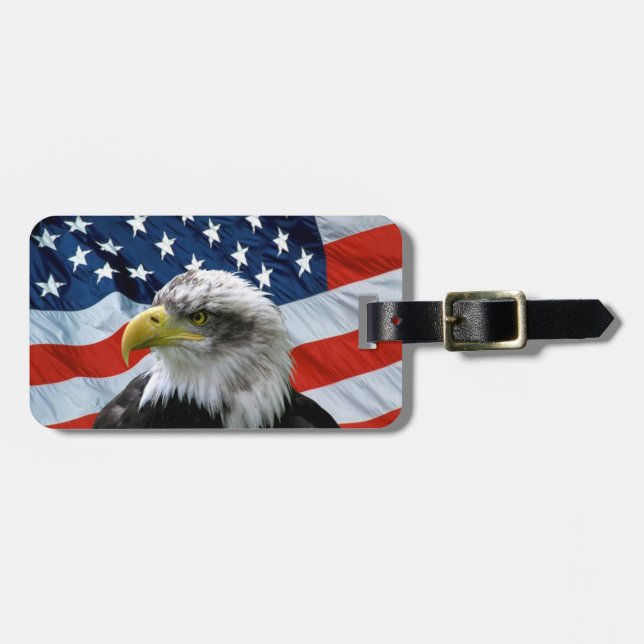 Bald Eagle American Flag Luggage Tag (Front Horizontal)