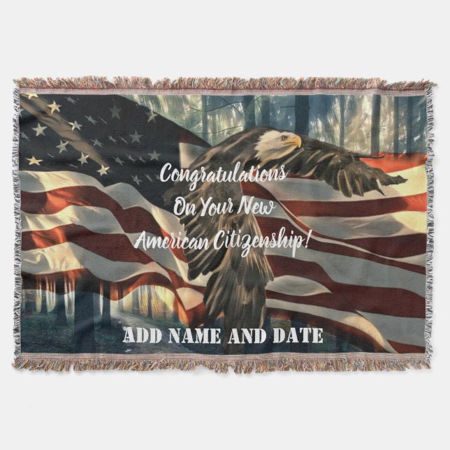 Bald Eagle American Flag New Citizenship Throw Blanket (Front)