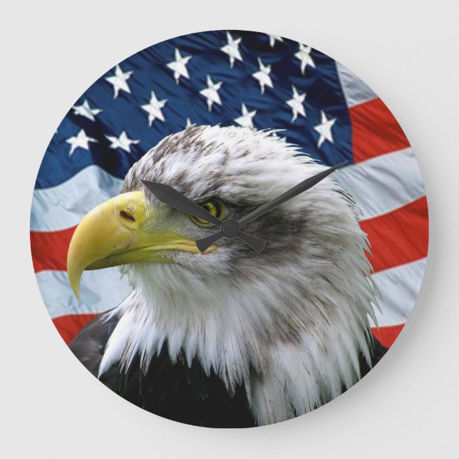Bald Eagle American Flag Numberless Wall Clock (Front)