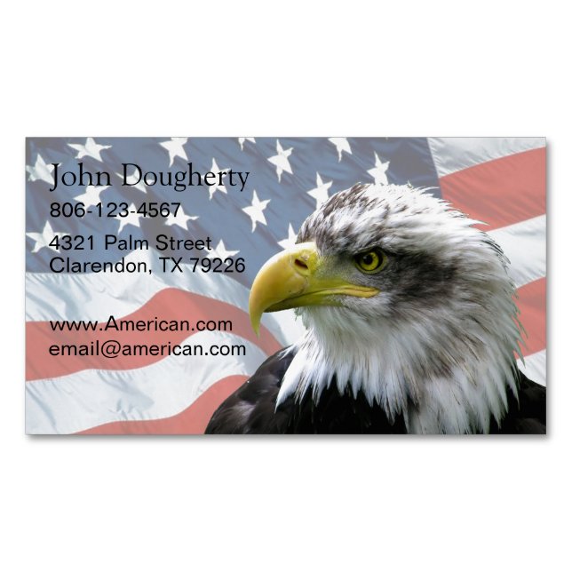 Bald Eagle American Flag Patriotic Magnetic Business Card (Front)