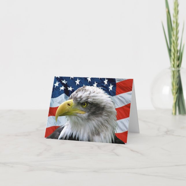 Bald Eagle American Flag Patriotic Note Card (Front)