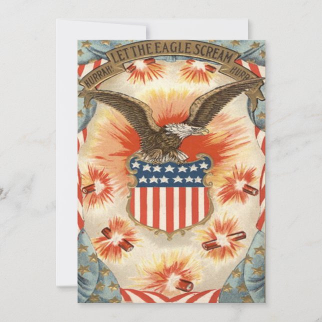 Bald Eagle American Flag Shield Fireworks Invitation (Front)