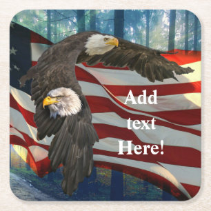 Bald Eagle American Flag Square Paper Coaster