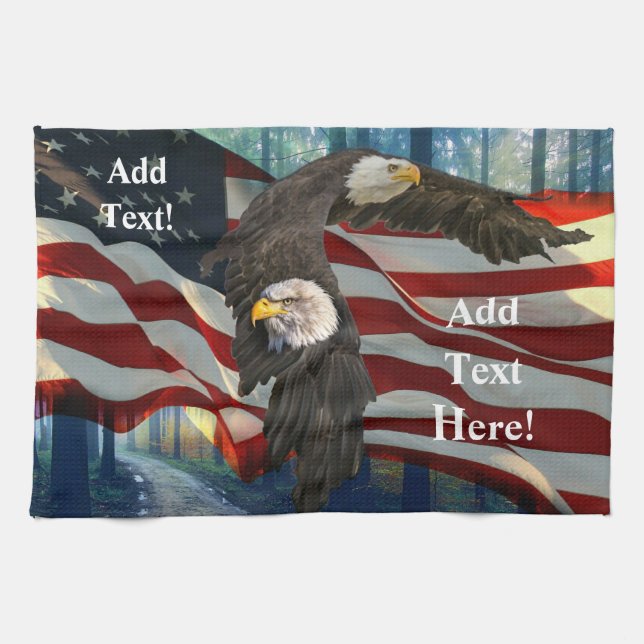 Bald Eagle American Flag Tea Towel (Horizontal)