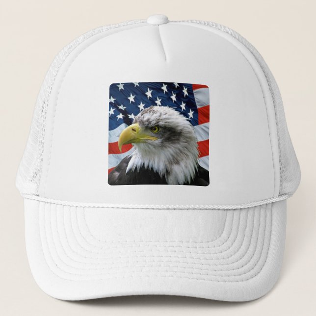 Bald Eagle American Flag Trucker Hat (Front)