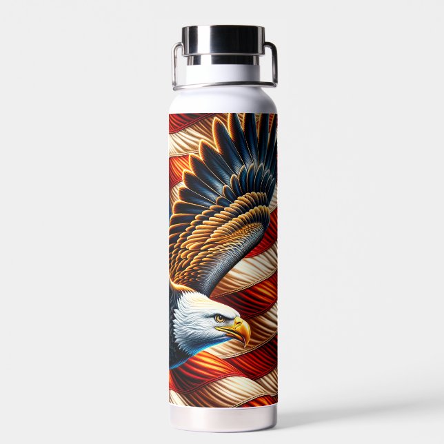 Bald Eagle American Flag Water Bottle (Back)