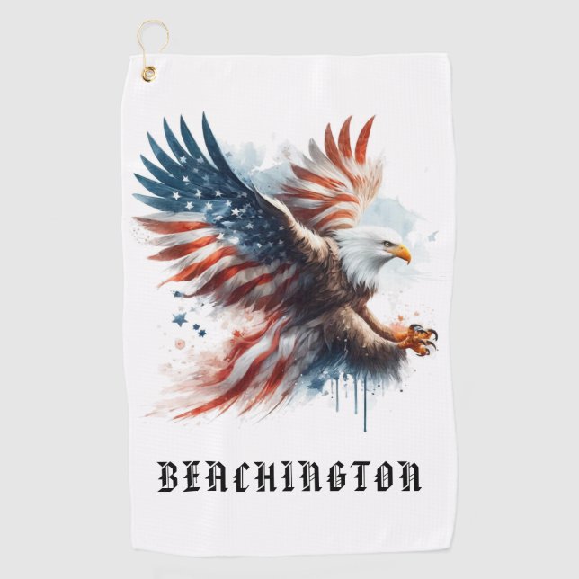 *~*  Bald EAGLE American USA Flag AP16 Golf Towel (Front)