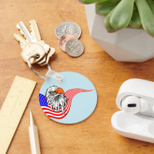 Bald Eagle American USA Flag Patriotic Art   Key Ring
