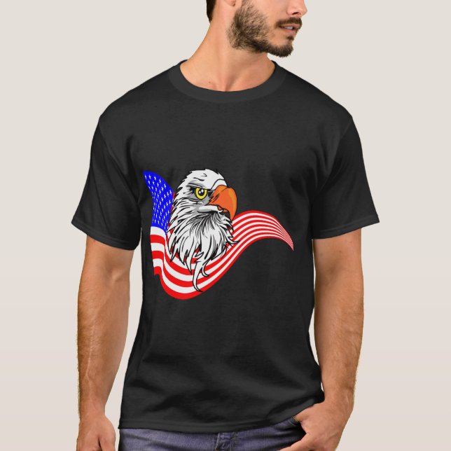 Bald Eagle American USA Flag Patriotic Art T-Shirt (Front)