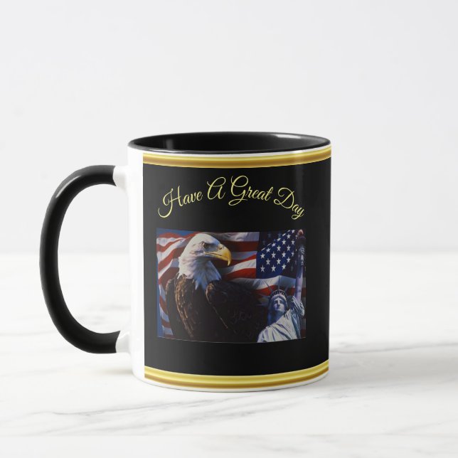 Bald Eagle an Statue of Liberty an American flag Mug (Left)