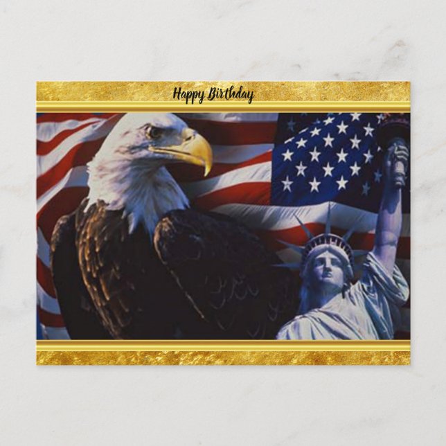 Bald Eagle an Statue of Liberty an American flag Postcard (Front)