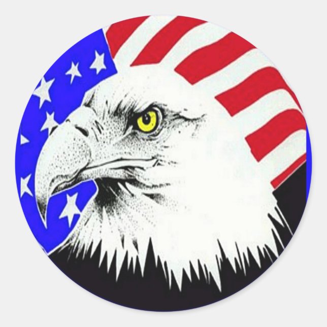 Bald Eagle and American Flag Classic Round Sticker (Front)
