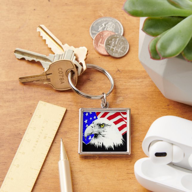Bald Eagle and American Flag Key Ring (Desk)