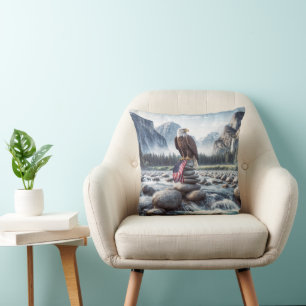 Bald Eagle and American Flag On a Cairn Cushion