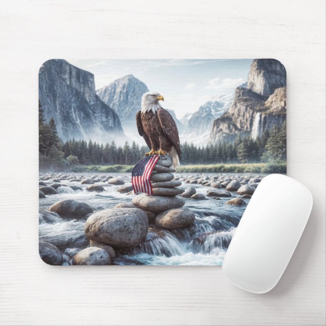 Bald Eagle and American Flag On a Cairn Mouse Pad (With Mouse)