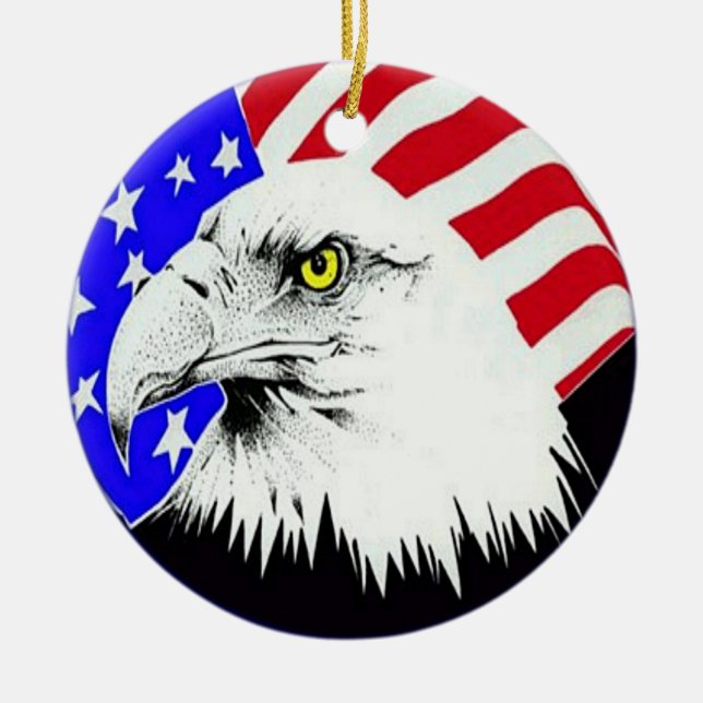 Bald Eagle and American Flag Ornament (Front)