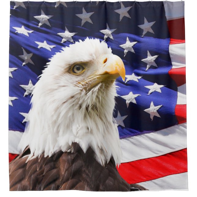 Bald Eagle and American Flag Shower Curtain (Front)