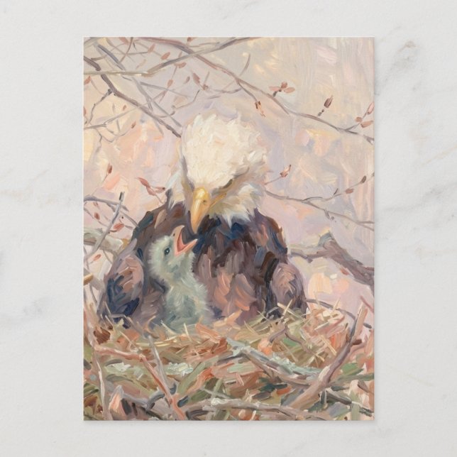 Bald Eagle and Eaglet Nature Art Custom message Postcard (Front)