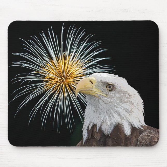 Bald Eagle and Fireworks Mouse Pad (Front)