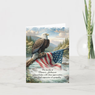 Bald Eagle and Flag On Branch Sympathy Thank You Card