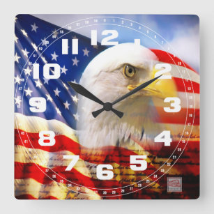 Bald Eagle and The American Flag Square Wall Clock