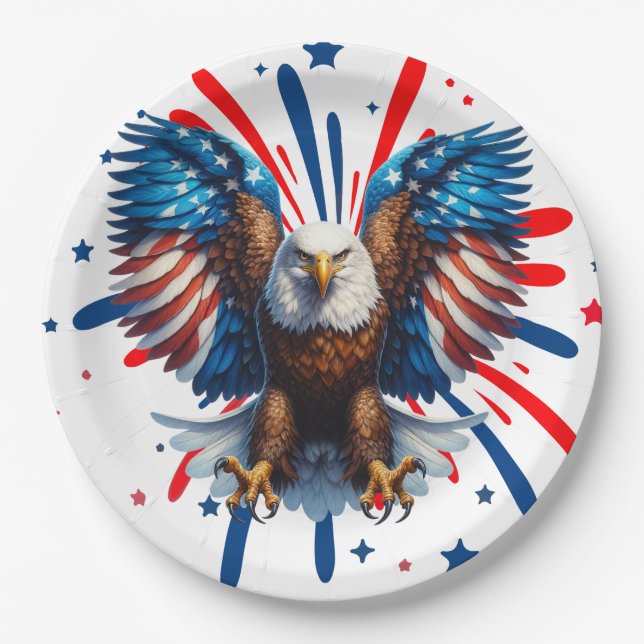 Bald Eagle and Vibrant Stars and Stripes  Plates (Front)