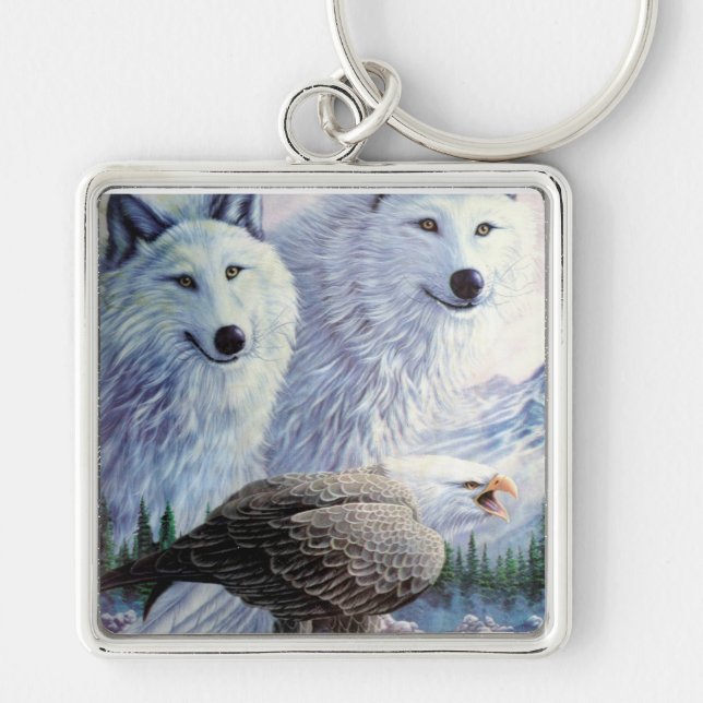 Bald Eagle and White Wolves Key Ring (Front)