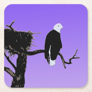 Bald Eagle at Sunset - Original Wildlife Art Square Paper Coaster