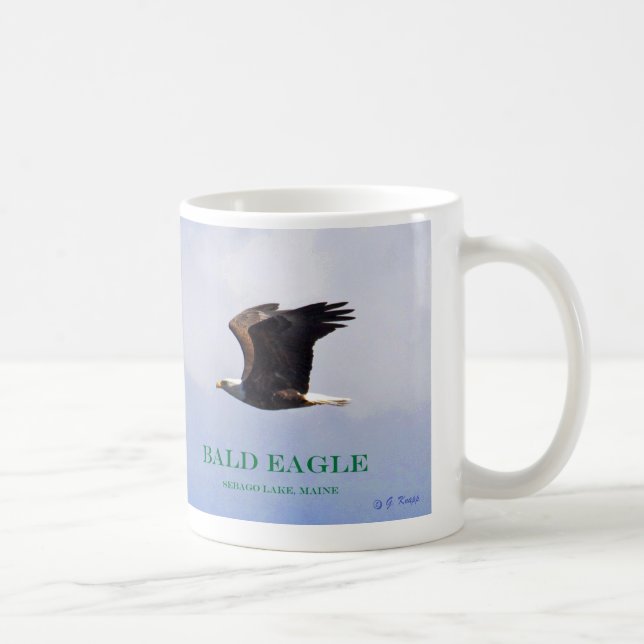 Bald Eagle baby, spread-eagle, and mum in flight Coffee Mug (Right)