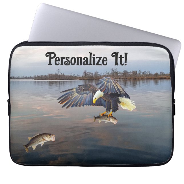Bald Eagle Bass Fishing Laptop Sleeve (Front)