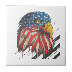 Bald Eagle Bird USA Flag Crying Patriotic Ceramic Tile