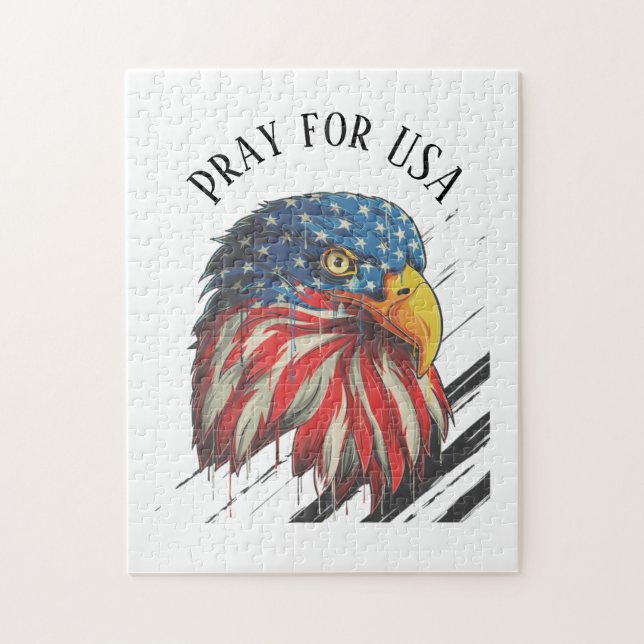 Bald Eagle Bird USA Flag Crying Pray for USA  Jigsaw Puzzle (Vertical)