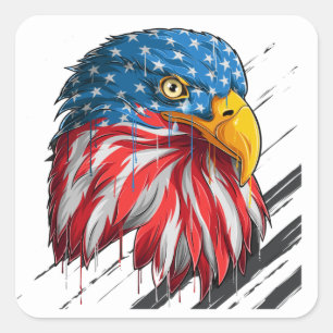 Bald Eagle Bird USA Flag Crying Symbol  Square Sticker