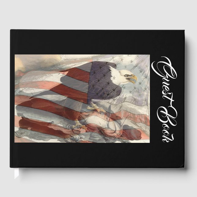 Bald Eagle Bird USA Flag Patriot Vet Guest Book (Front)