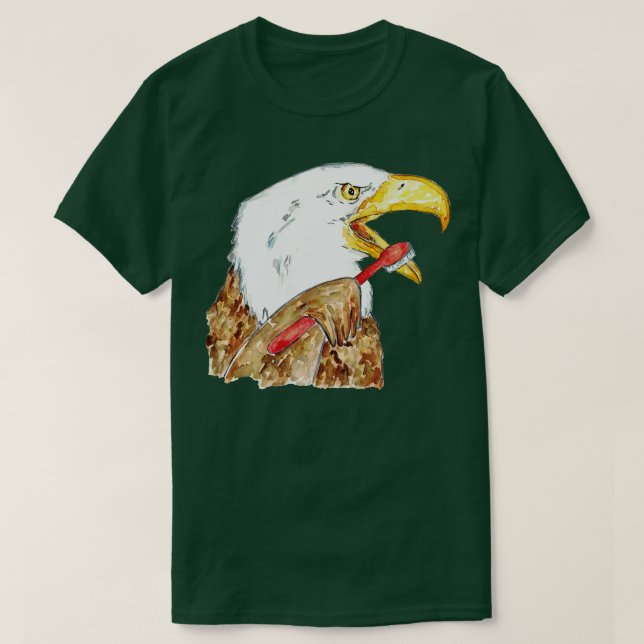 Bald eagle brushing teeth bath watercolor T-Shirt (Design Front)