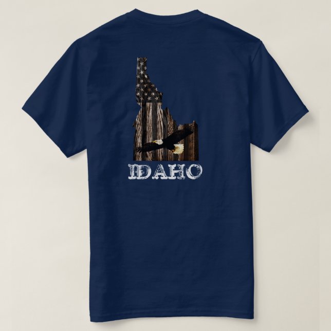 BALD EAGLE BURNT WOOD - IDAHO PATRIOT BLK T-Shirt (Design Back)