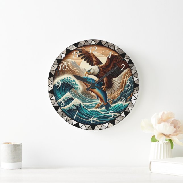 Bald Eagle Catching Fish Ocean Clock (Home)