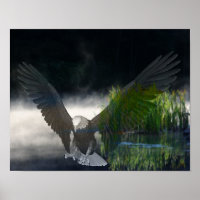 Bald Eagle Cattails Mist Pond Fantasy Art