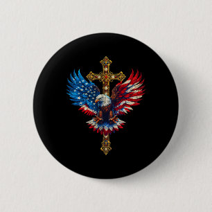 Bald Eagle Christian Faith Ctoss Usa Flag Patrioti 6 Cm Round Badge