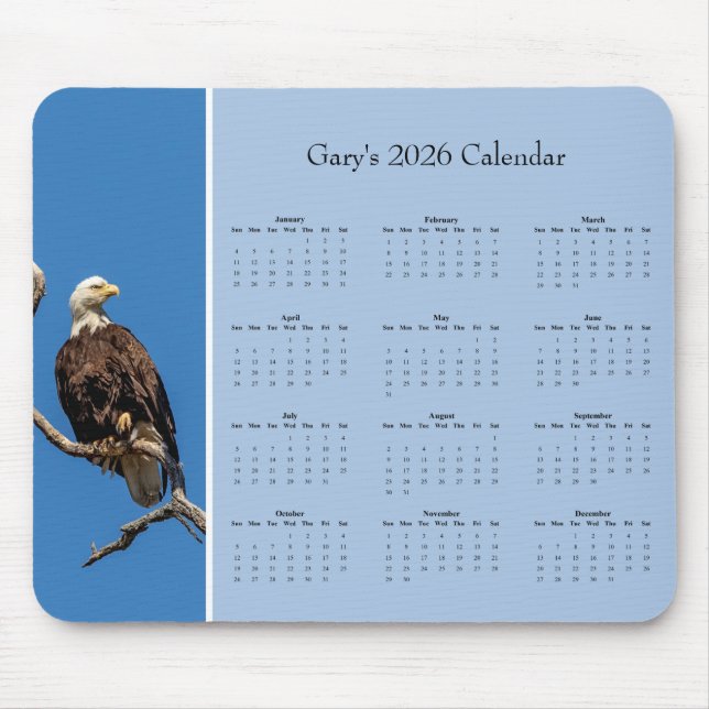 Bald Eagle: Customize full year 2026 calendar Mouse Pad (Front)