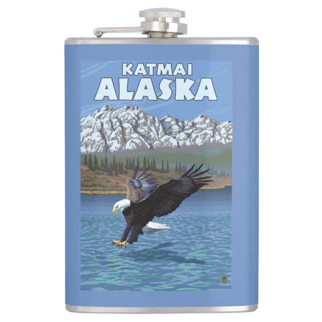 Bald Eagle Diving - Katmai, Alaska Hip Flask (Front)