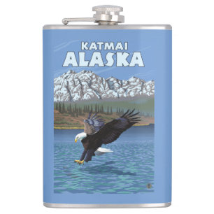Bald Eagle Diving - Katmai, Alaska Hip Flask