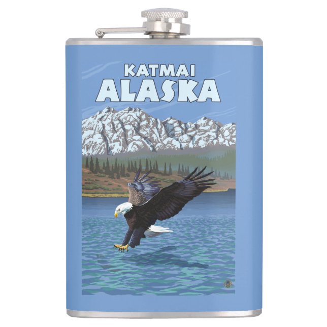 Bald Eagle Diving - Katmai, Alaska Hip Flask (Front)