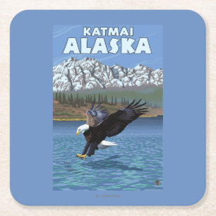 Bald Eagle Diving - Katmai, Alaska Square Paper Coaster