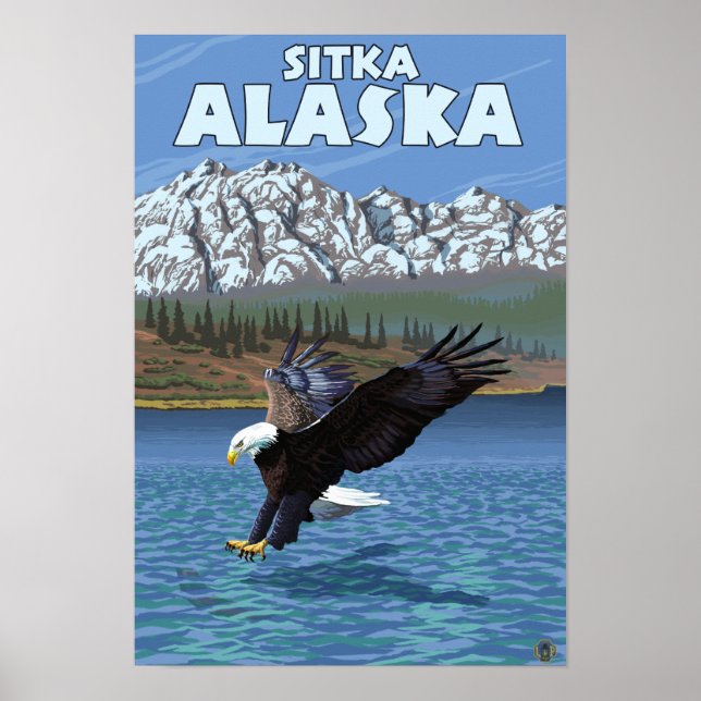 Bald Eagle Diving - Sitka, Alaska Poster (Front)