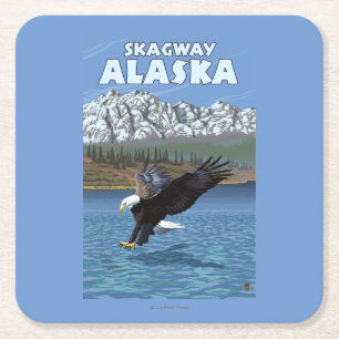 Bald Eagle Diving - Skagway, Alaska Square Paper Coaster