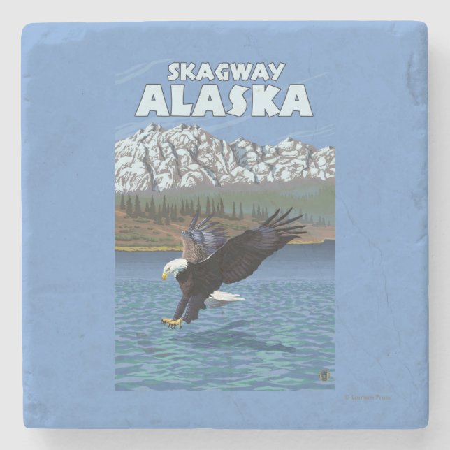 Bald Eagle Diving - Skagway, Alaska Stone Coaster (Front)