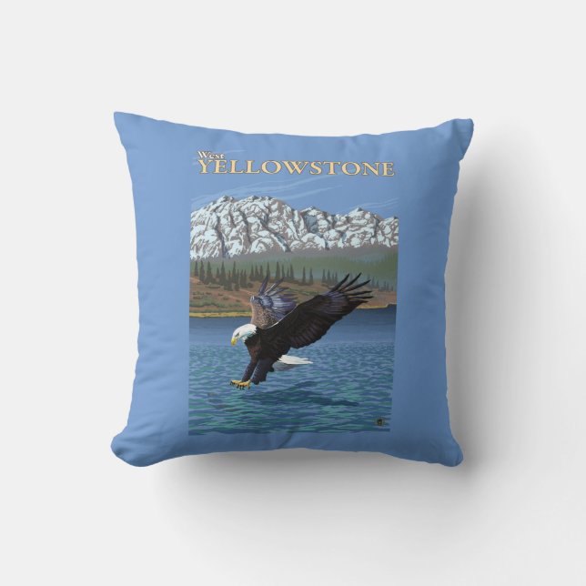 Bald Eagle Diving - West Yellowstone, MT Cushion (Front)