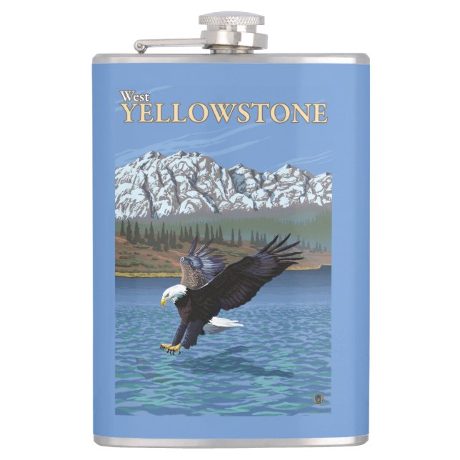Bald Eagle Diving - West Yellowstone, MT Hip Flask (Front)