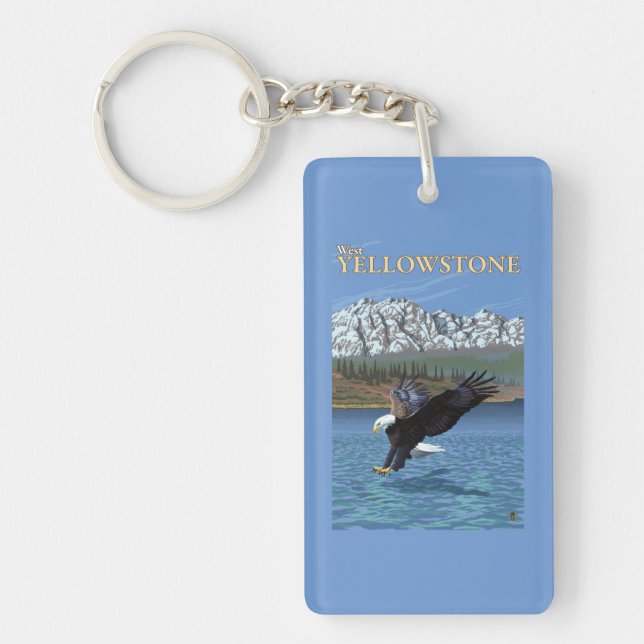 Bald Eagle Diving - West Yellowstone, MT Key Ring (Front)